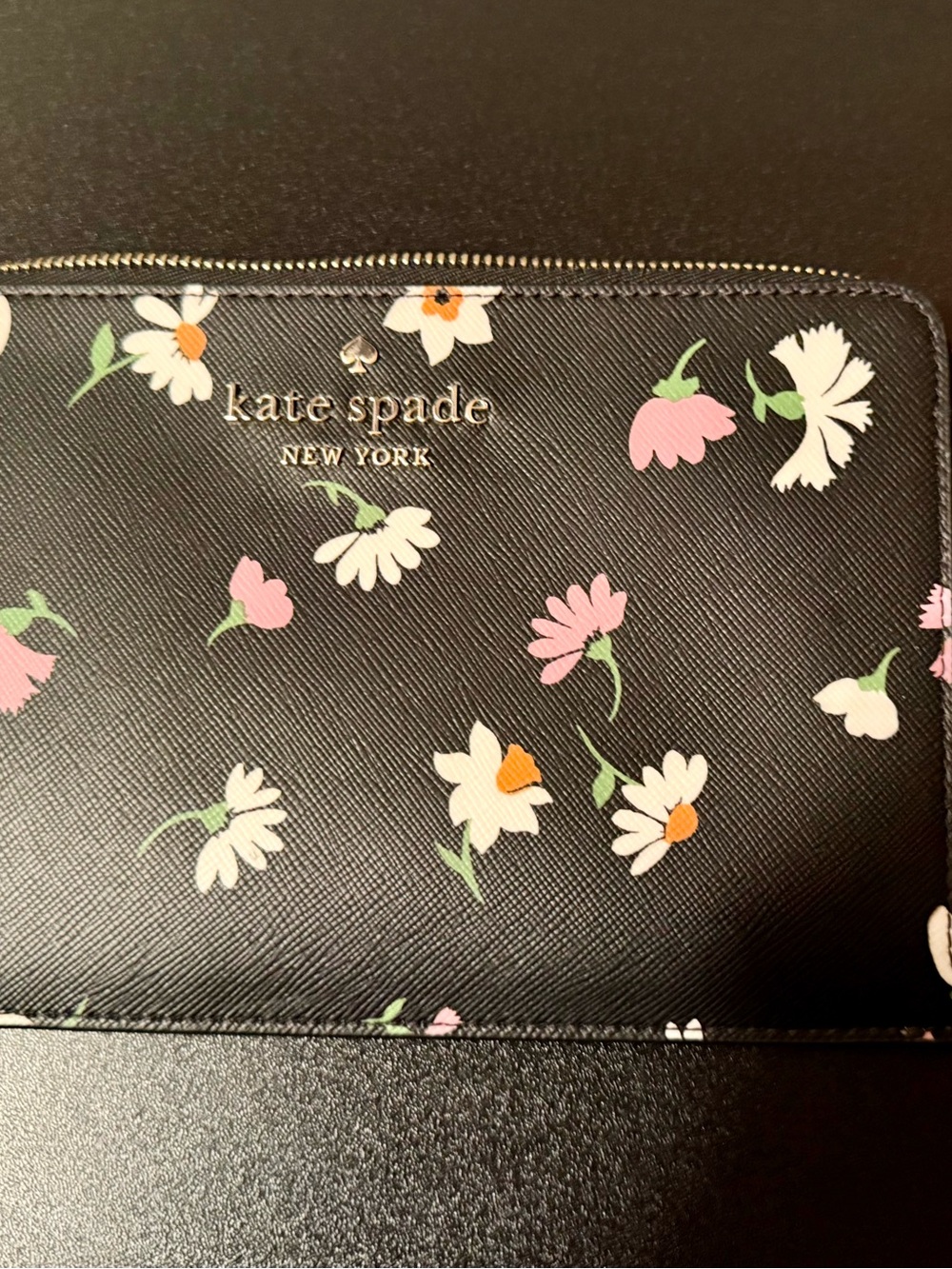 Kate Spade Lucy Floral Waltz Leather Medium L-Zip Wristlet